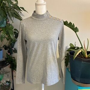 Anne Klein Light Gray Long Sleeve Top with Button Accents